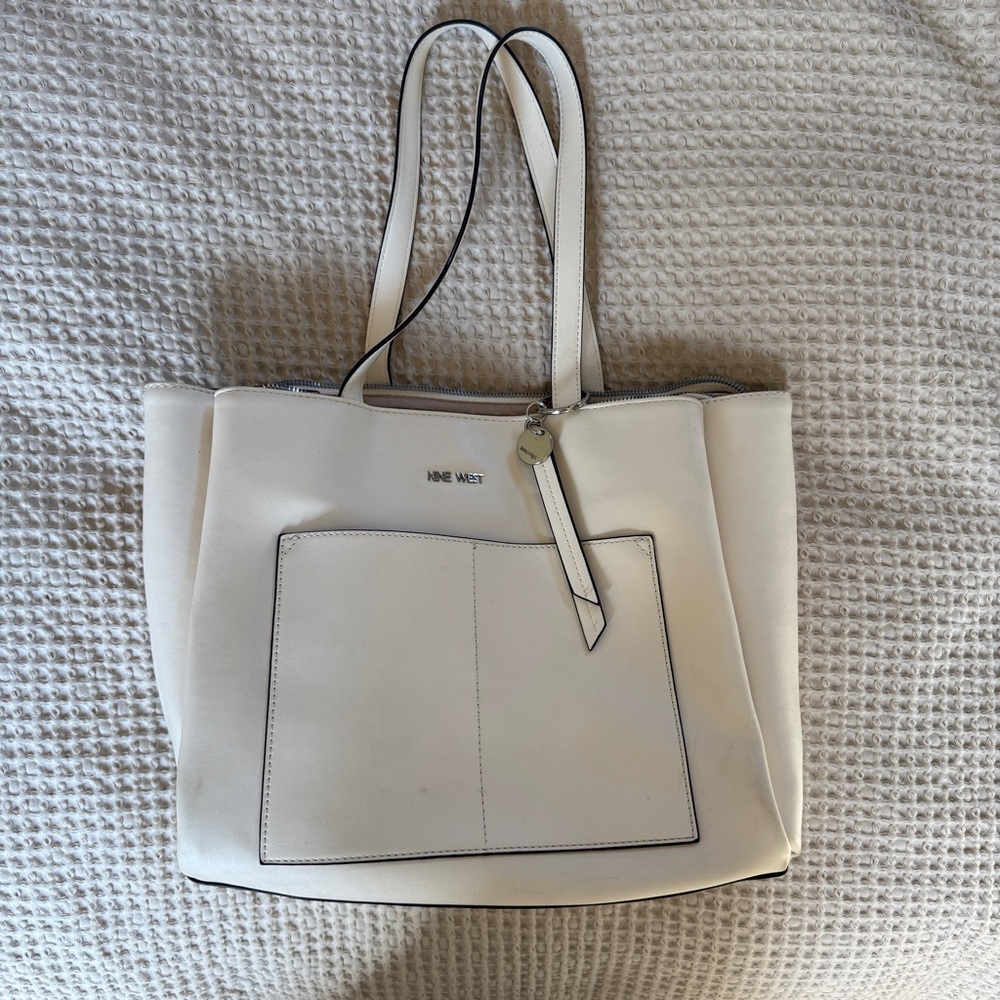 Nine West White Structured Tote with Textured Finish